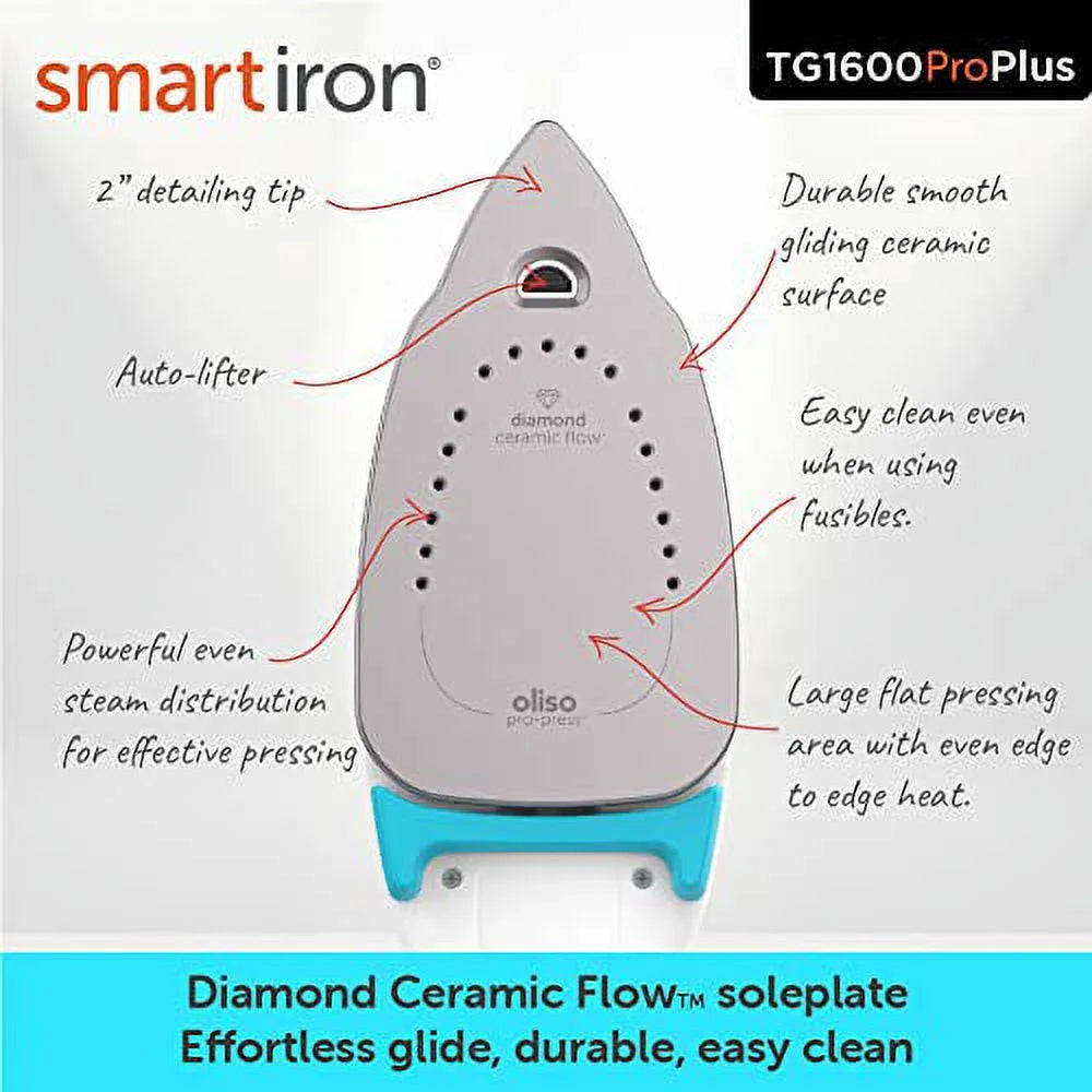 Oliso Pro Plus Ceramic-Coated Steam Iron, Blue