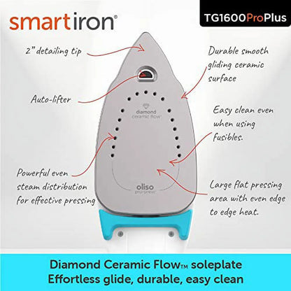 Oliso Pro Plus Ceramic-Coated Steam Iron, Blue