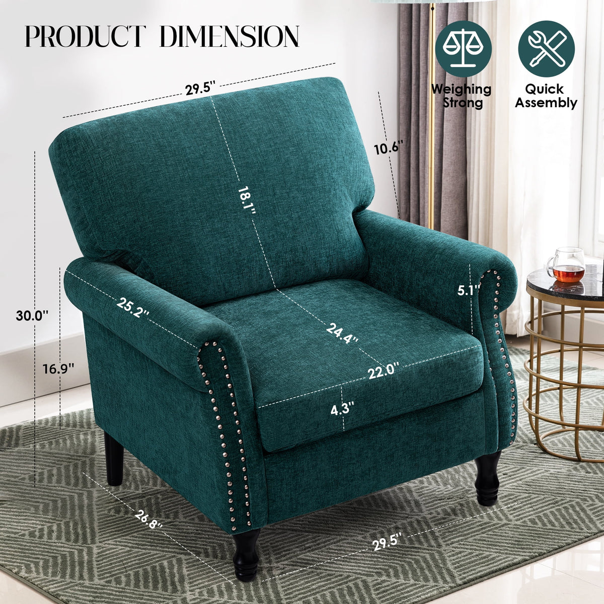 COOLHUT Modern Accent Chair Armchair, Linen Fabric Upholstered Comfy Single Sofa with Solid Wood Frame for Living Room, Gray