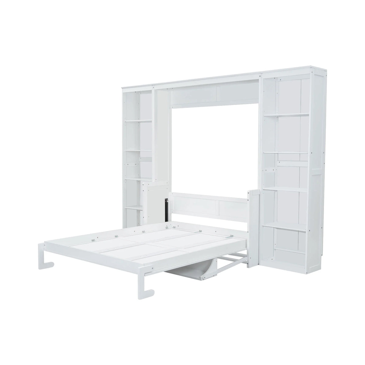 Queen Size Murphy Bed with Desk and Bookshelf(White)