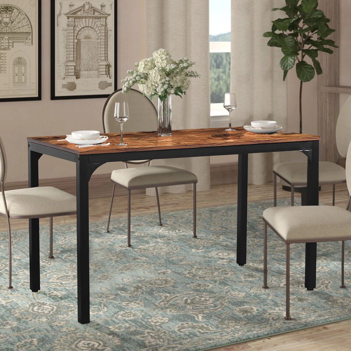 VEIKOUS 47'' Industrial Dining Table Desk w/Adjustable Footpad&Metal Frame for Kitchen,Dining Room