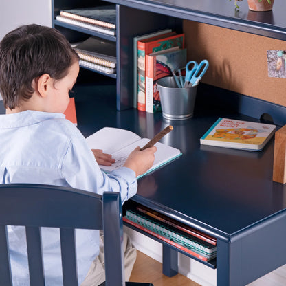 Guidecraft Taiga Kids Desk and Chair Set with Hutch - Navy: Kids Wooden Computer Desk with Storage Drawers and Shelves | Kids Study Table for Bedroom