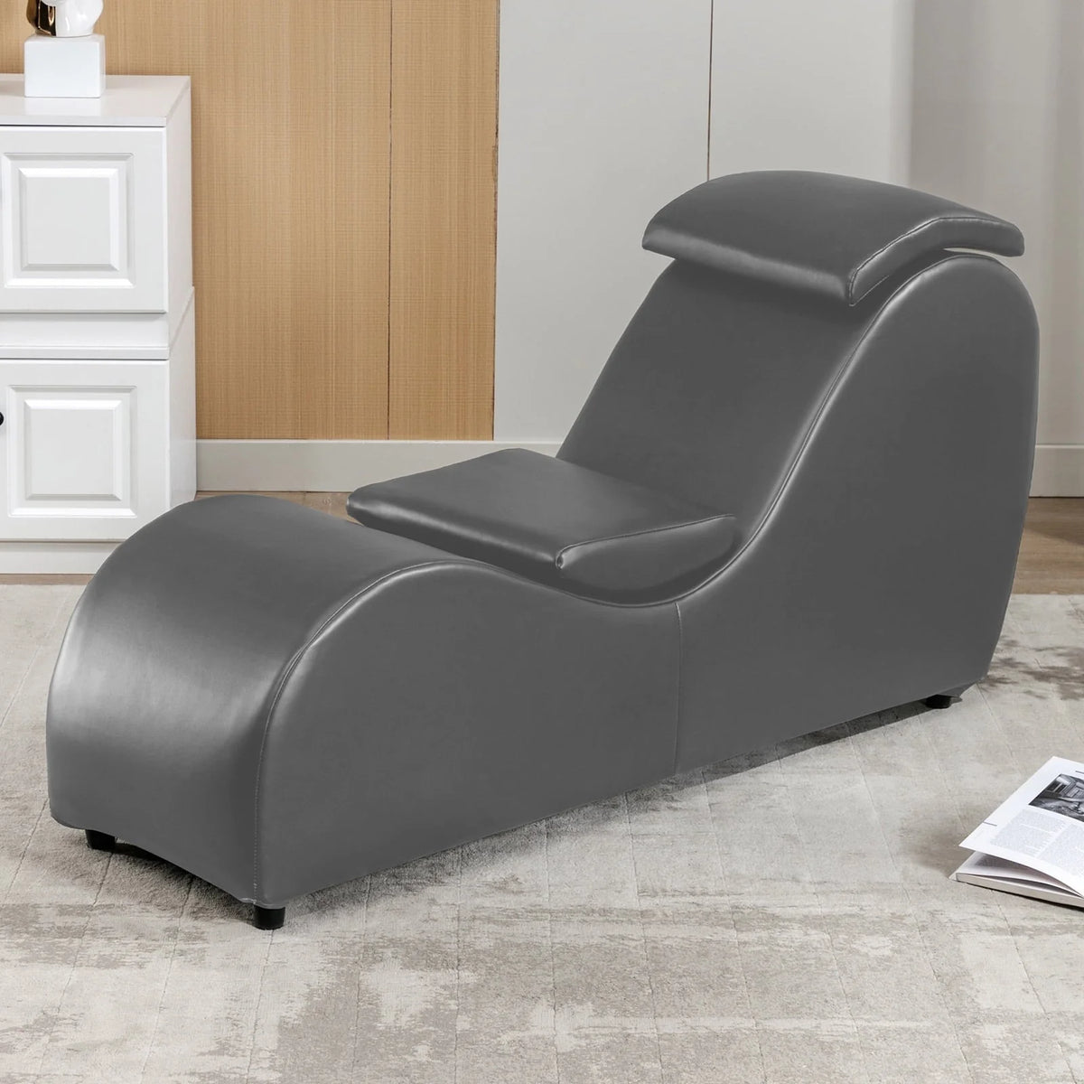 MUZZ Yoga Chair,Curved Yoga Chaise Lounge for Adults Stretching Exercising Relaxing,Chaise Lounge Chair with Adjustable Mats for Living Room Apartment Indoor(Dark Grey)