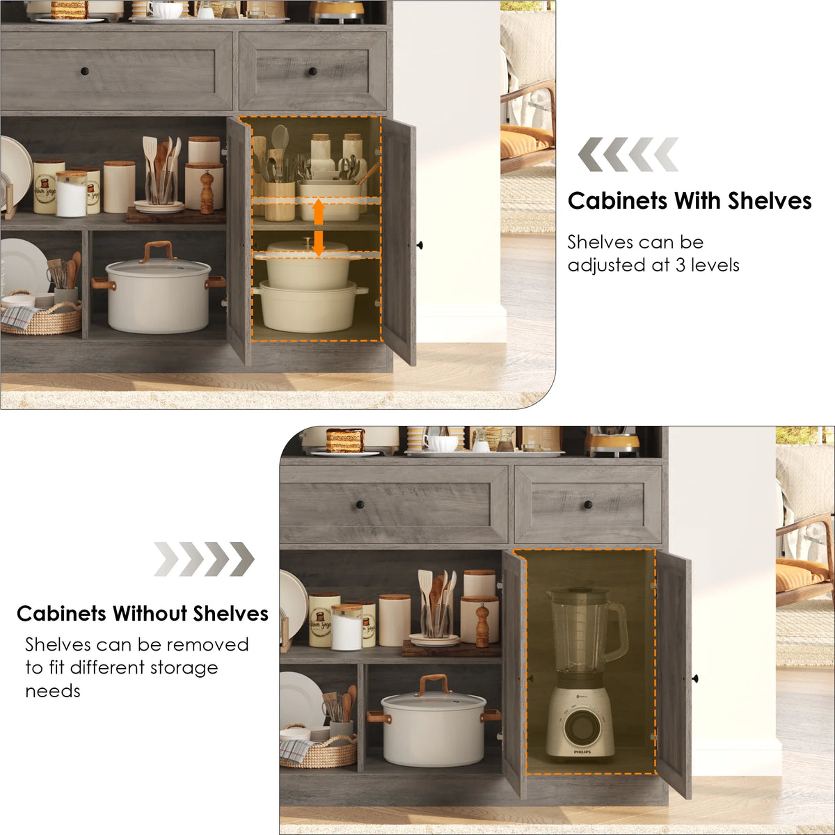 Homfa 72" Tall Kitchen Pantry with Microwave Shelf, Freestanding Kitchen Cupboard, Floor Cabinet for Dining Room, White