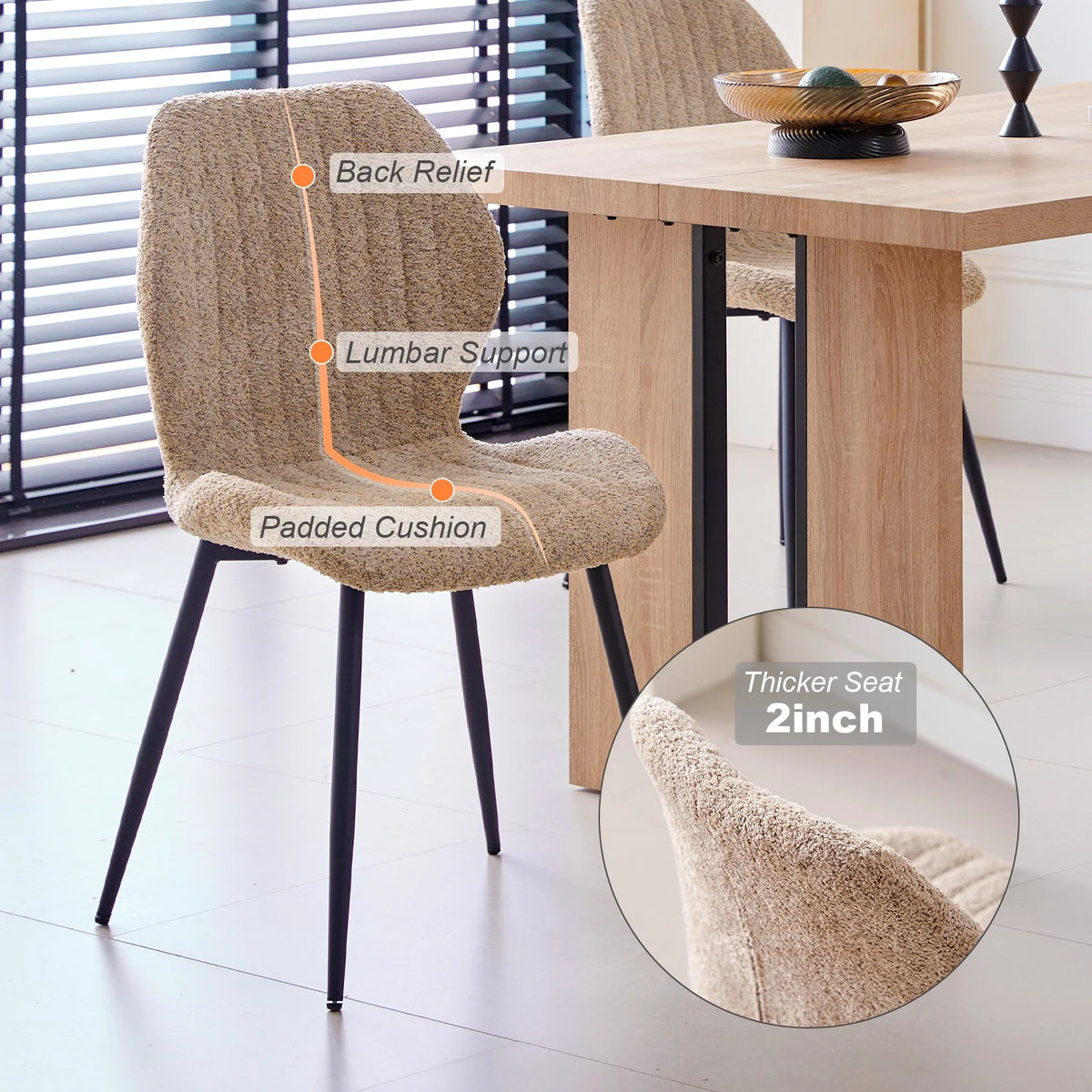5 Piece 47'' Round Dining Table Chairs Set for 4, Farmhouse Gray Kitchen Table with 4 Boucle Mid Century Modern Dinning Room Chairs, Wood Dinner Table &Upholstered Chair Set of 4, Beige