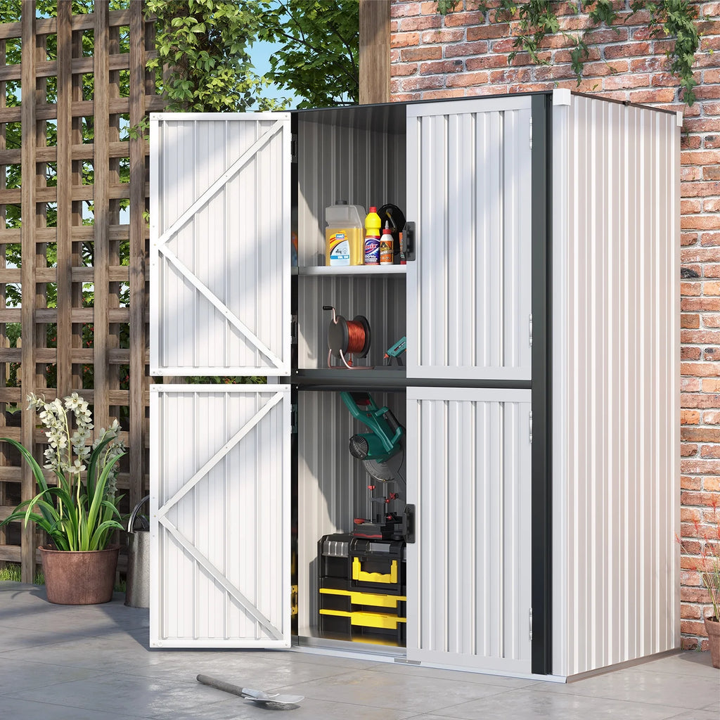 AECOJOY Outdoor Storage Cabinet for Garden & Patio, a Metal Organizer with Doors and Shelves in Gray