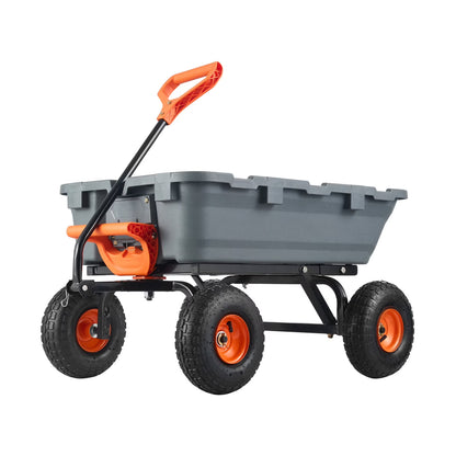KFFKFF Garden Dump Cart, 35.8x19.5x8.2 in Dump Truck Cart, Max. 600lbs Load Capacity, 10in Rubber Tire, 180�� Adjustable Handle
