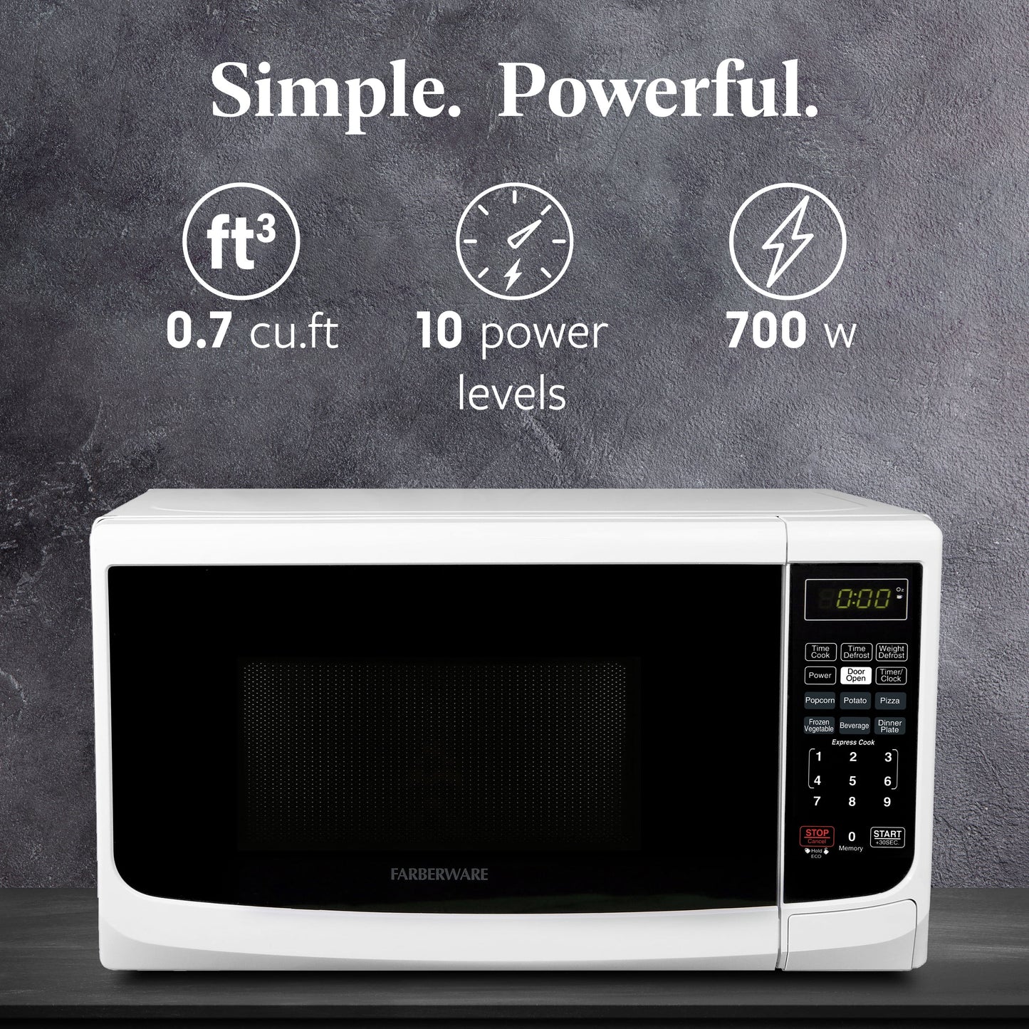 Farberware Countertop Microwave Oven with LED Lighting & Child Lock, 0.7 Cu Ft Black
