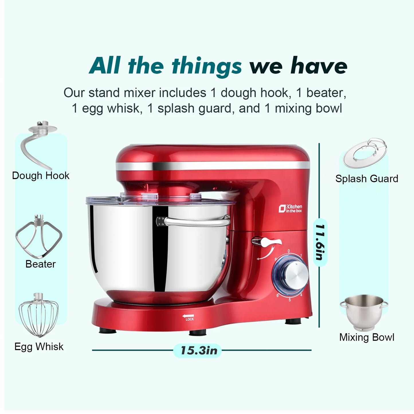 Kitchen in the box Tilt-Head Stand Mixer, Electric Kitchen Mixer with 6.5QT Stainless Steel Bowl, 660W Food Mixer with 6-Speed, Black