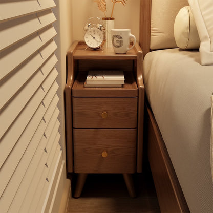 Small Nightstand,Solid Wood Nightstand with Drawers, Walnut Bedside Table for Bedroom