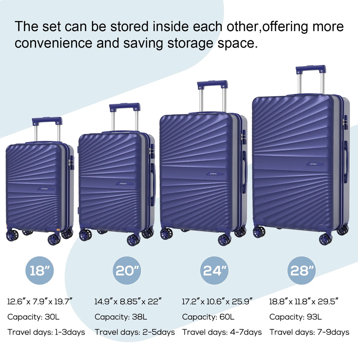 Joyway 6-Piece Hardside Luggage Set with Spinner Wheels and TSA Lock, Lightweight Carry-On Luggage Set for School, Travel, Weekend (Black)