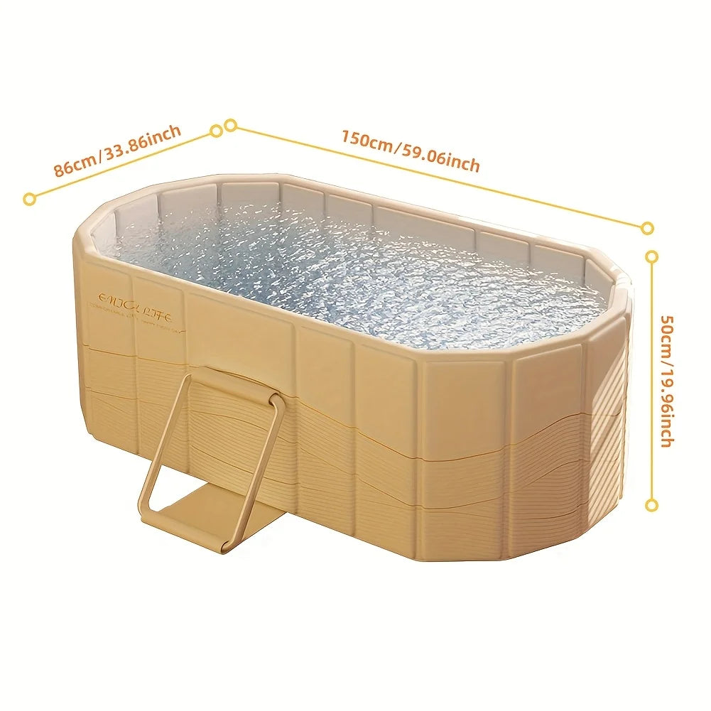 [Lightweight Design] Portable Hot Tub for Home Gym - Quick Setup, No Installation Needed, Foldable Storage, Dual Drainage Design, Beige PVC Material - Perfect Christmas Gift for Relaxation & Wellness