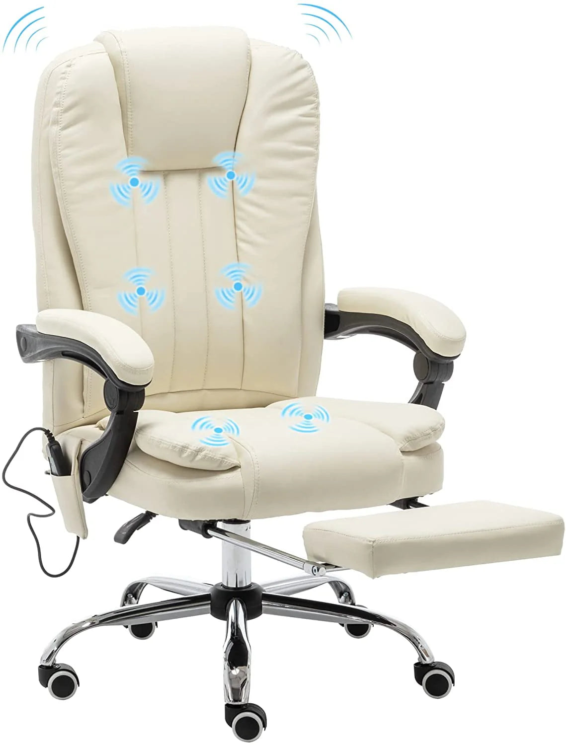 Mellcom Massage Office Chair, Pu Leather Executive Computer Gaming Chair, Beige