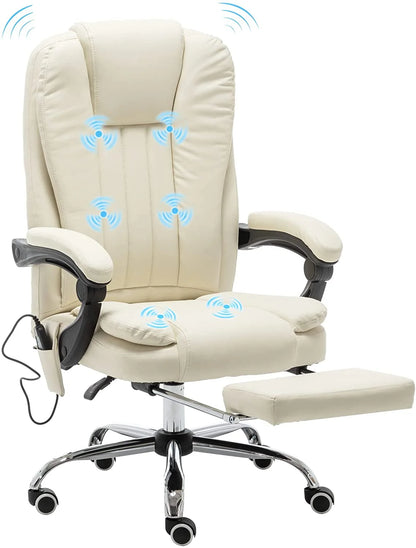 Mellcom Massage Office Chair, Pu Leather Executive Computer Gaming Chair, Beige
