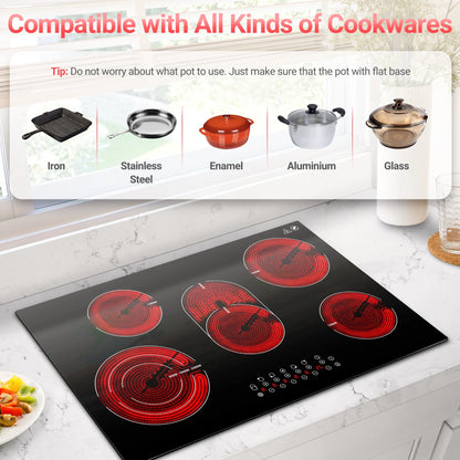 Sunmaki 30 Inch Electric Stove Cooktop 8500W Built-in Electric Stove Cooktop with 5 Burners, Sensor Touch Control Safety Lock,220-240v, Hard Wire, No Plug