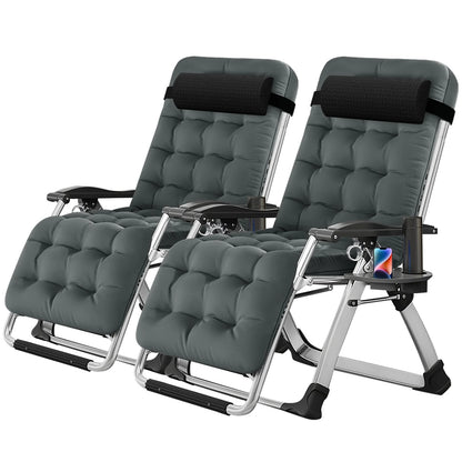 NAIZEA 2 Pack Zero Gravity Chair, Foldable Portable Lawn Recliner with Cushion, Headrest, Cup Holder, Black