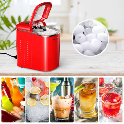 Galanz Portable Countertop Electric Maker Machine 26 lbs in 24 Hours, 9 Bullet Shaped Cubes Ready in 9 Minutes, 2 Ice Sizes, Perfect for Parties & Home Bar, 2.1 L, Retro Red