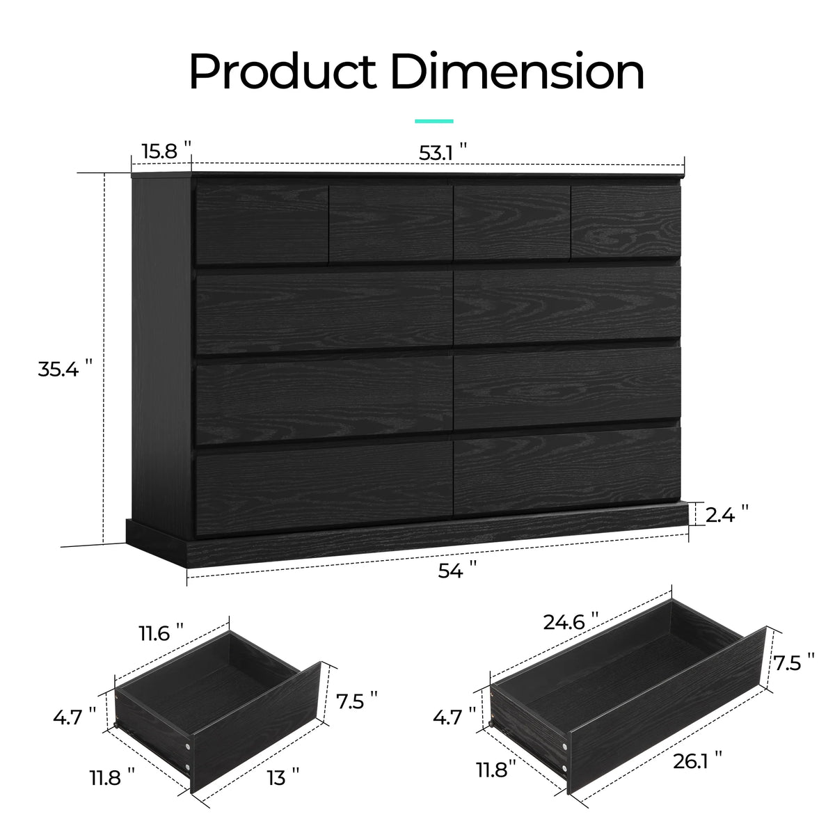 Linsy Home Modern Wood Dressers for Bedroom, Wide Chest of 9 Drawers, White