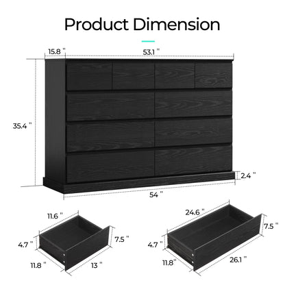 Linsy Home Modern Wood Dressers for Bedroom, Wide Chest of 9 Drawers, White