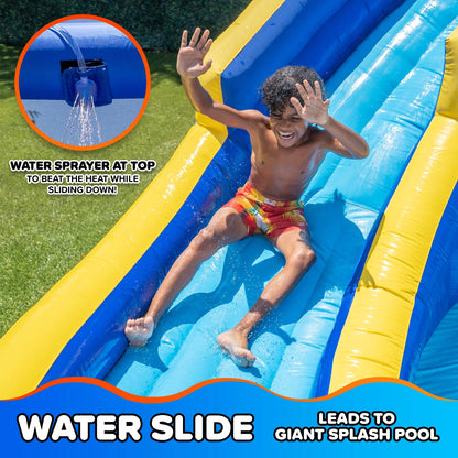 Sportspower�?Big Wave II Inflatable Water Slide with Climbing Wall & Splash Pool, Ages 3-8, Heavy Duty, ASTM Certified, Lifetime Warranty on Included Blower