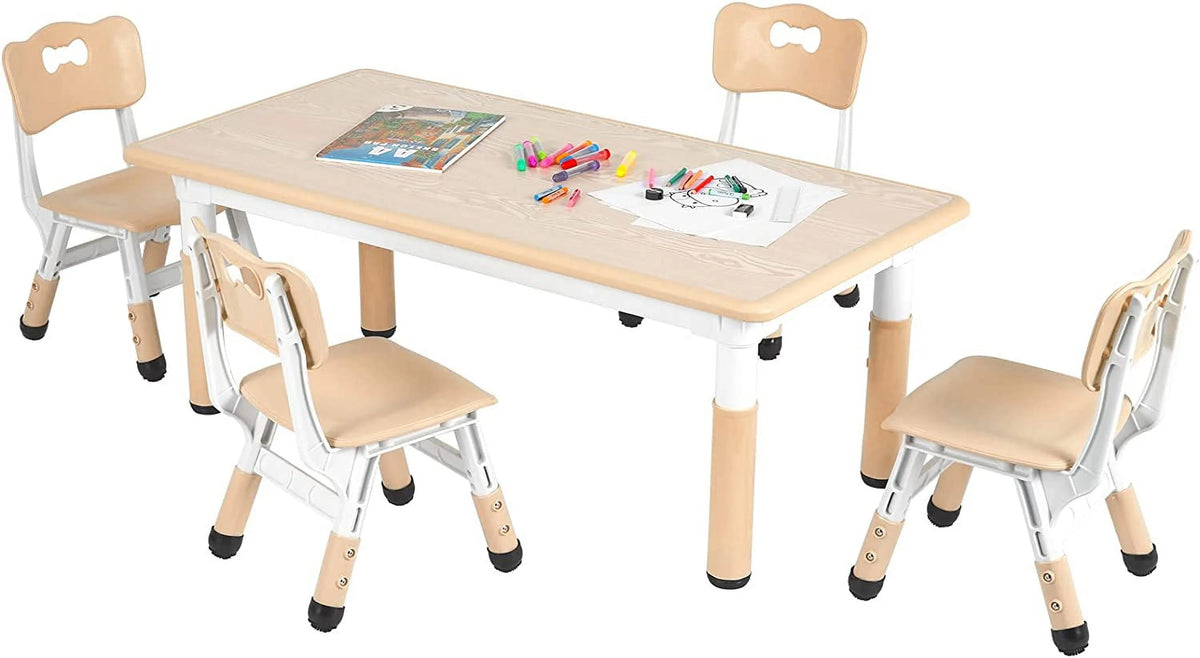 Arlopu Toddler Table and Chair Set Height Adjustable, Kids Activity Table for Reading, Drawing, Eating, Studying, Max 220lbs