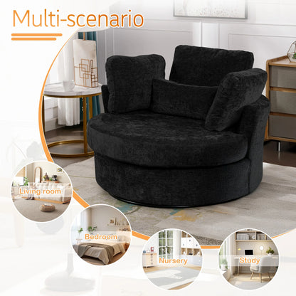 Muumblus Teddy Swivel Accent Barrel Chair, Modern Oversize Sherpa Comfy Round Reading Armchair for Living Room, Ivory