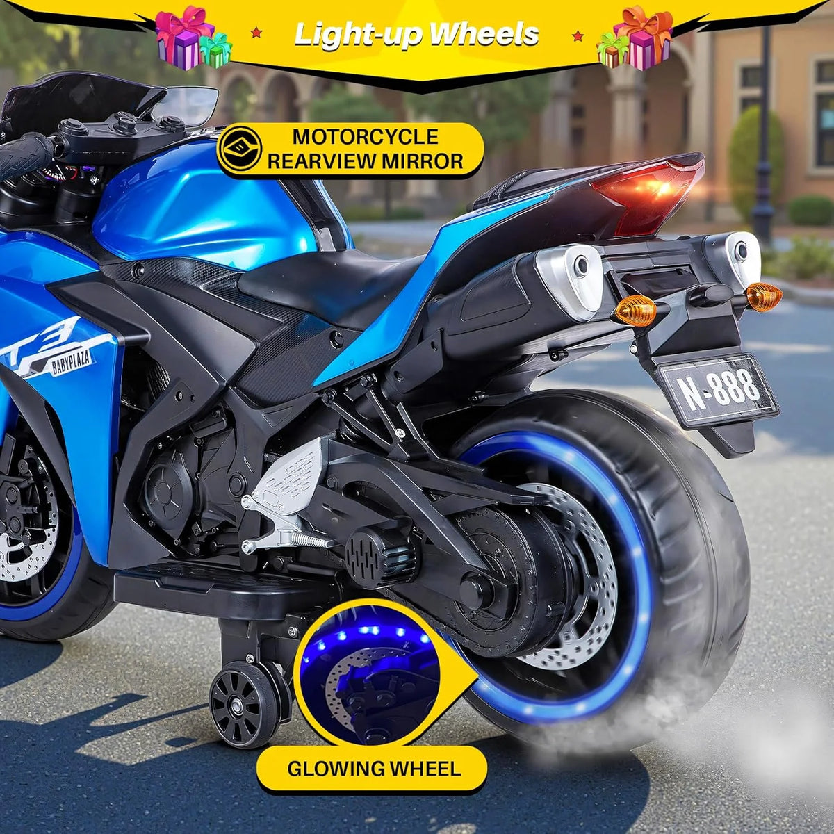 2 Seats Electric Dirt Bike Motorcycle for Kid 3-8, 12V Kids Motorcycle with Manual Throttle, Lighting Wheels, Music Function, Max Load 99LB (Blue)
