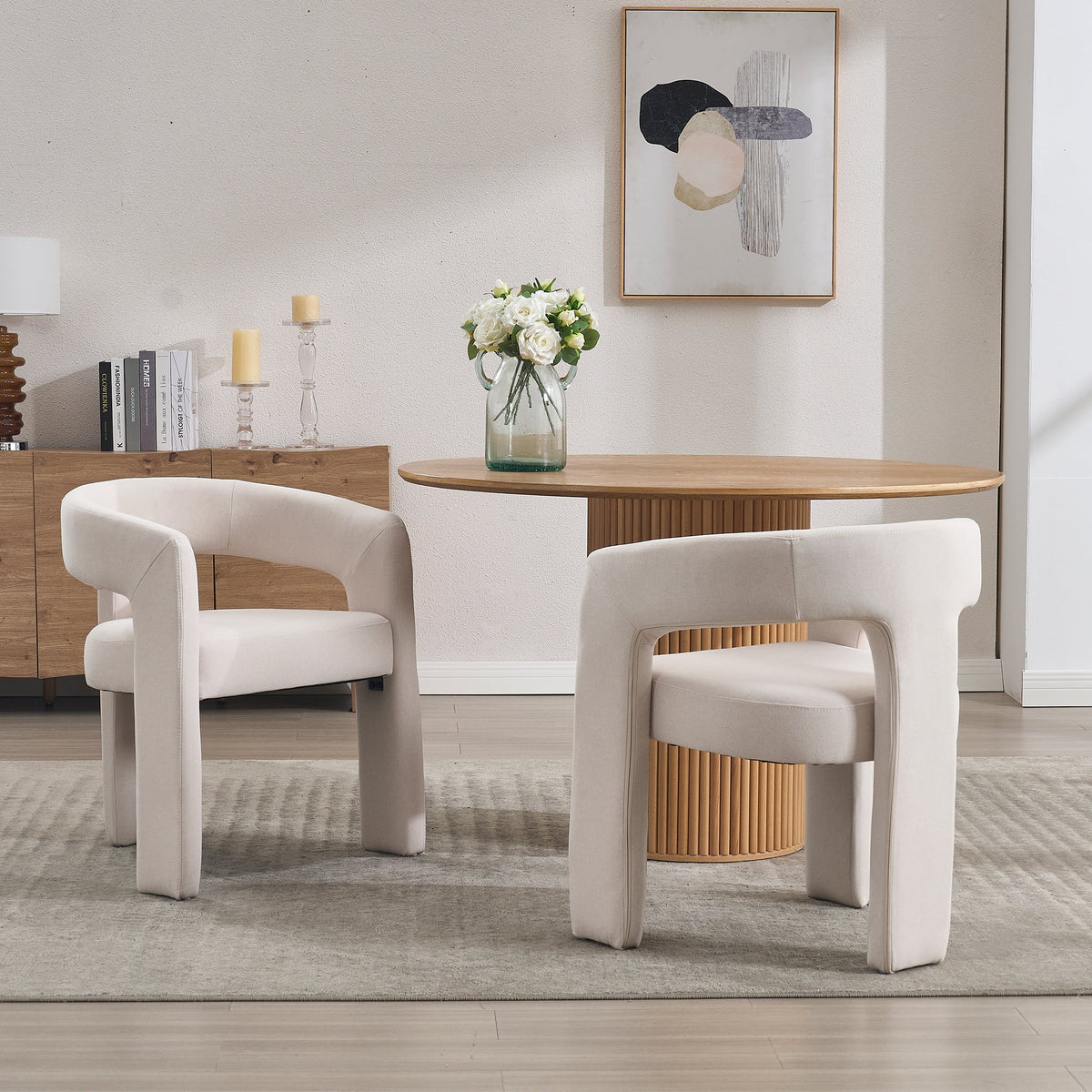 Guyou Modern Sherpa Upholstered Dining Chair, Cute Barrel Side Armchair Kitchen Chair with Armrests and Back for Living Room Dining Room Bedroom, Green