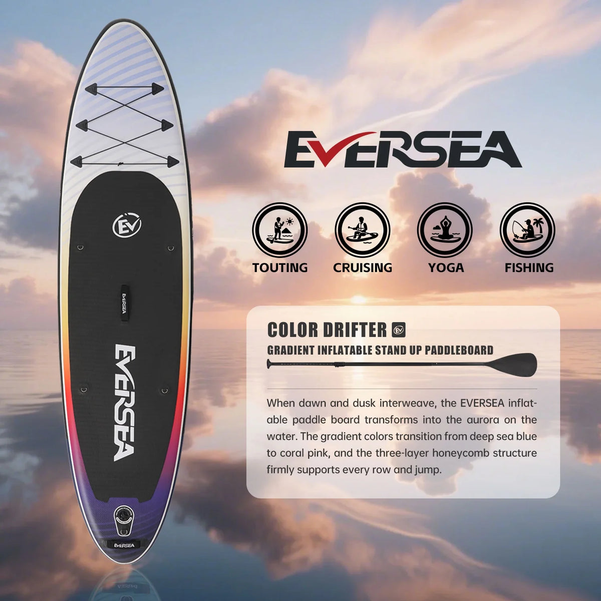 MSEASFREE 10' Inflatable Stand up Paddle Board,with Premium SUP Paddle Board Accessories,Non-Slip Comfort Deck for Youth & Adults