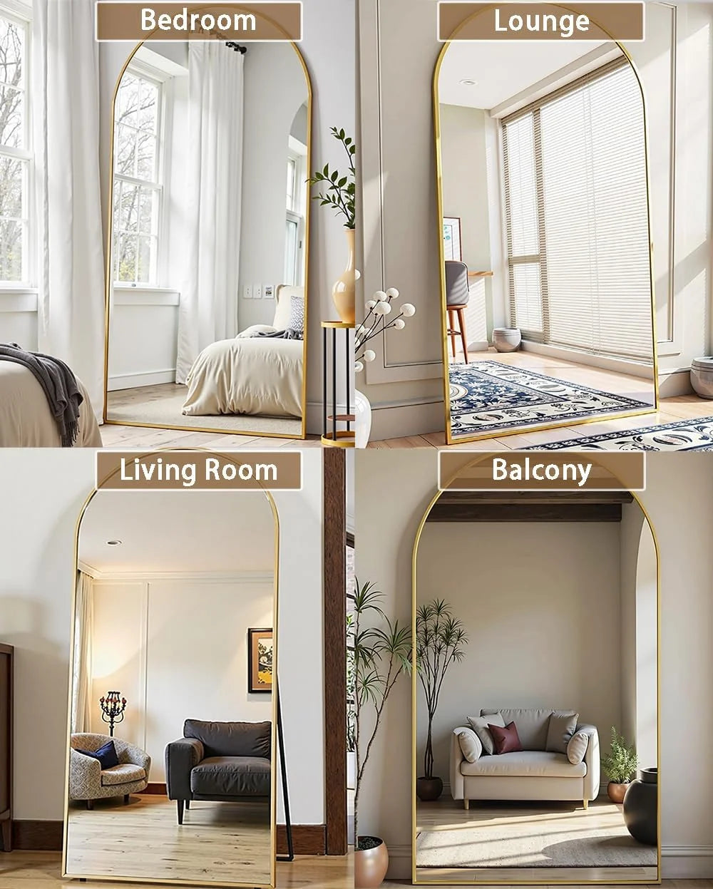Arched Full Length Mirror, 71"x26" Large Floor Standing Body Mirror with Stand, Gold