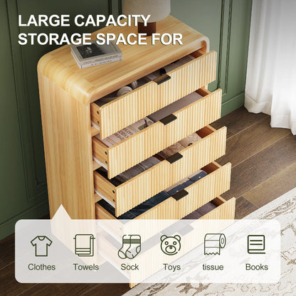 SELOOYE Fluted 5 Drawers Dresser for Bedroom, 47" Tall Modern Dresser Chest of Drawers, Black Accents, Fluted Fronts, Wood Storage Dressers Organizer for Bedroom, Living Room, Natural