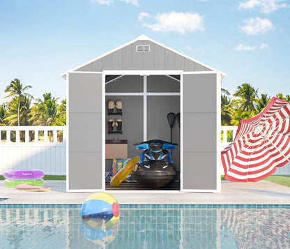 Seizeen Shed and Outdoor Storage, 41 Cu.Ft Small Outdoor Resin Shed with 3 Doors & Floor, 306GAL Deck Box Waterproof Plastic Tool Storage Shed for Cushion Lawn Mower Garbage Cans