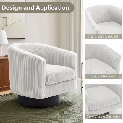 UIXE Swivel Accent Chair, Upholstered Fabric Barrel Chair for Living Room, Small Single Sofa Bedroom Reading Seat, Light Gray