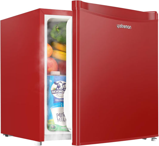 Upstreman 1.7 Cu.ft Mini Fridge with Freezer, Dorm Essentials, Adjustable Thermostat, Energy Saving, Low Noise, Single Door Compact Refrigerator for Dorm, Office, Bedroom, Red-FR17
