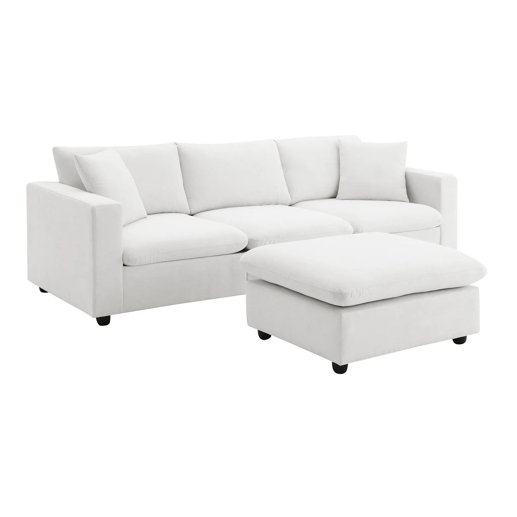 Harper & Bright Designs Modern Sectional Sofa 3 Seat Couch with Ottoman, Upholstered L Shaped Cloud Couch for Small Space Apartment Office, White