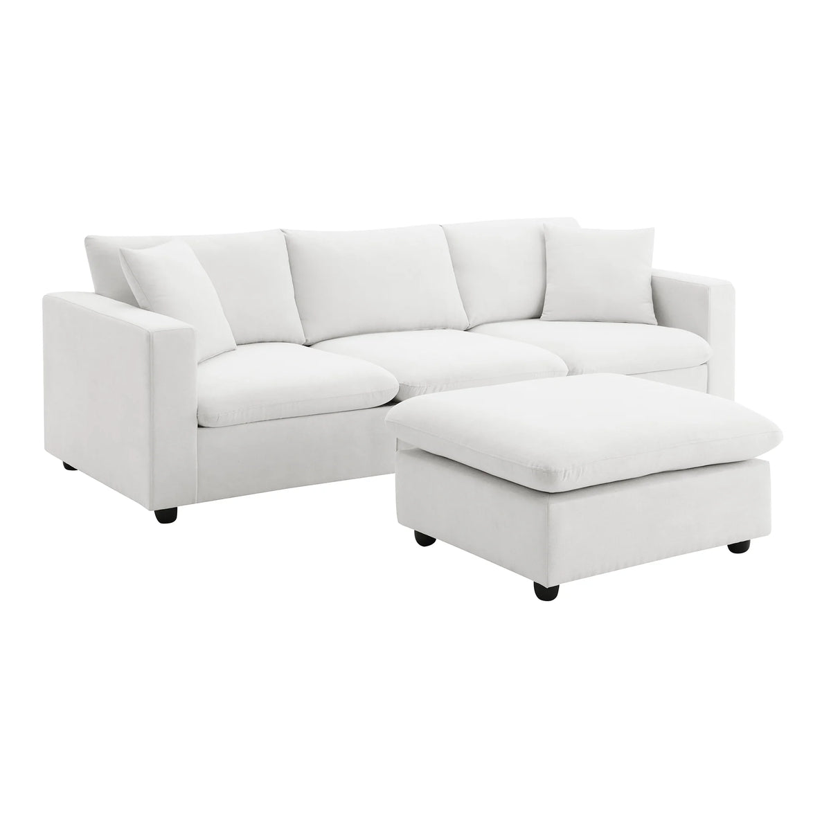 Harper & Bright Designs Modern Sectional Sofa 3 Seat Couch with Ottoman, Upholstered L Shaped Cloud Couch for Small Space Apartment Office, White