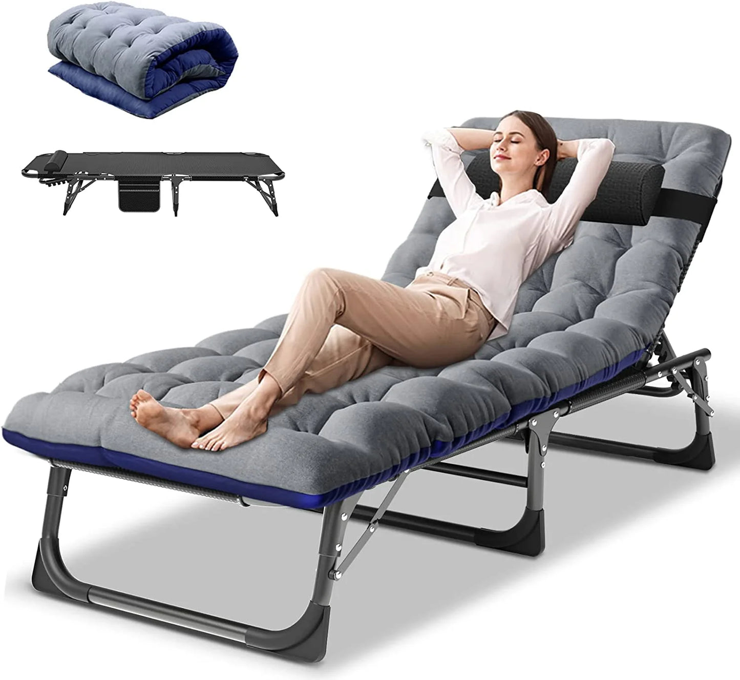 Slsy Folding Lounge Chair, 5-Position Adjustable Outdoor Reclining Chair, Folding Sleeping Bed Cot, Folding Chaise Lounge Chair for Pool Beach Patio Sunbathing