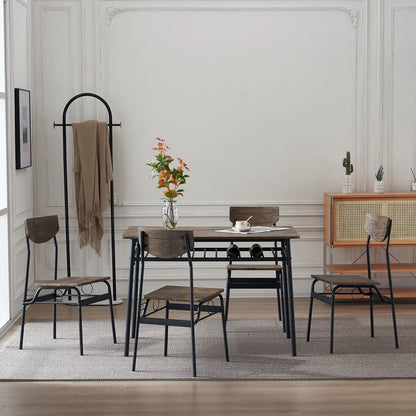 6-Piece Dining Table and Chair Set, Includes 1 Table, 1 Bench and 4 Chairs, Rectangular Kitchen Table and Armless Chairs, Compact Chairs with Curved Backrest for Dining Room