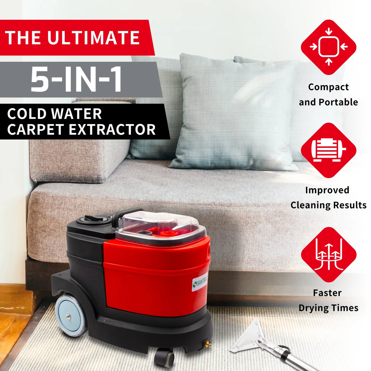 Carpet and Upholstery Extractor Cleaning Machine, Powerful 1.07 HP Motor, 3.7-gal Tank