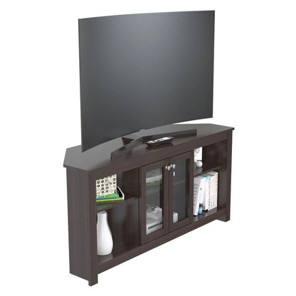 Inval Corner Laminate 60�� TV Stand with Glass Doors, White