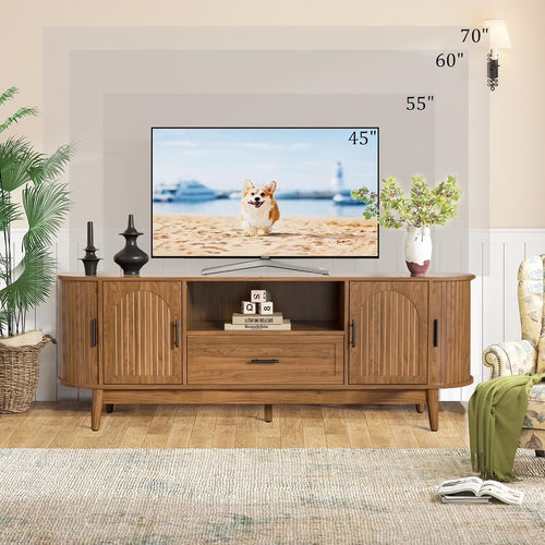 TV Stand for TVs up to 70", 63" Entertainment Center with Sliding Doors, Media Console Table for Living Room