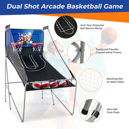 Costway Dual Shot Basketball Arcade Game with 8 Game Modes Electronic Scoring Blue