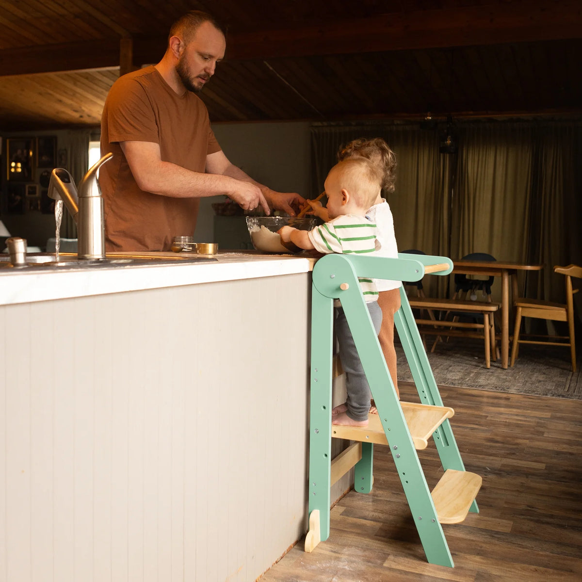 HARPPA Foldable Toddler Kitchen Tower, Standing Tower for Kids Age 1.5-6 Years, White