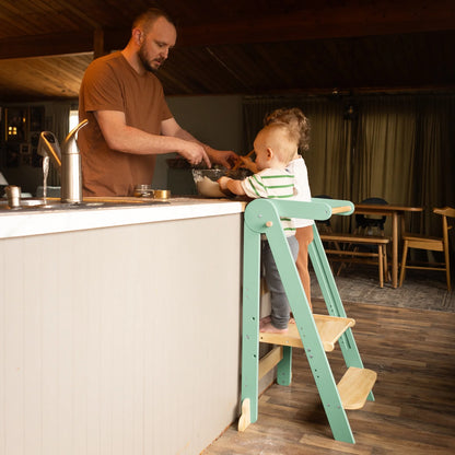 HARPPA Foldable Toddler Kitchen Tower, Standing Tower for Kids Age 1.5-6 Years, White