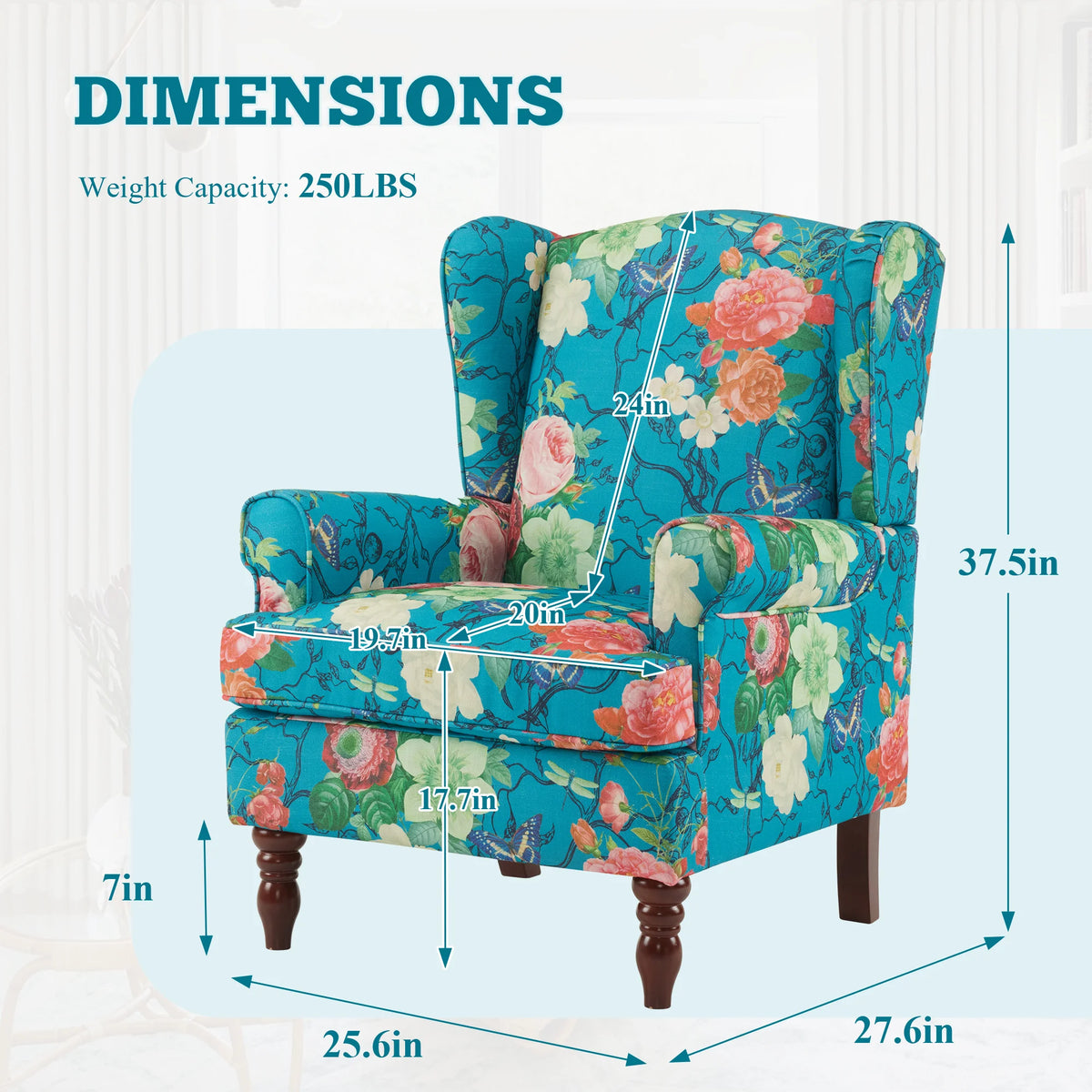 EROMMY Upholstered Accent Chair, Floral Print Fabric Armchair
