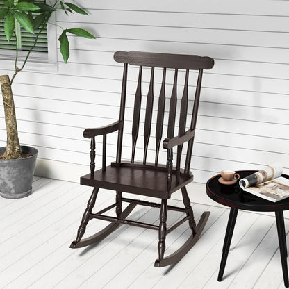Costway Solid Wood Rocking Chair Porch Rocker Indoor Outdoor Seat Glossy Finish White