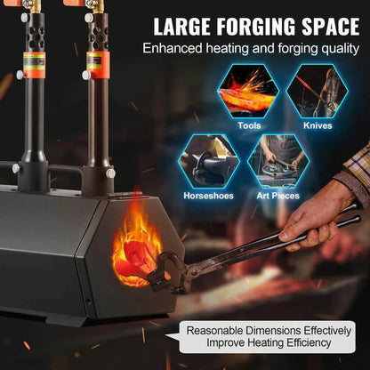 Choco Moon Propane Forge Portable Double Burner Tool, Large Capacity Blacksmith Farrier Forge, Mini Furnace Blacksmithing Kit, Gas Forging Tools Equipment, 2 Burner Forge, Black
