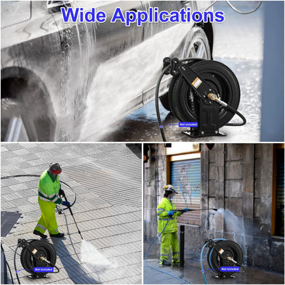 Auto-Retractable Pressure Washer Hose Reel, 50FT x 3/8" Heavy Duty Steel Power Washer Hose Reel Dual Arm, 4000 PSI
