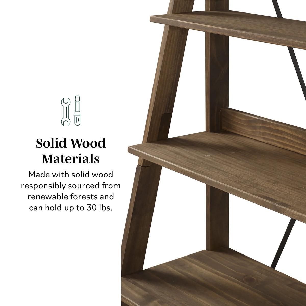 Walker Edison Solid Wood 4-Shelf Ladder Bookshelf, Brown