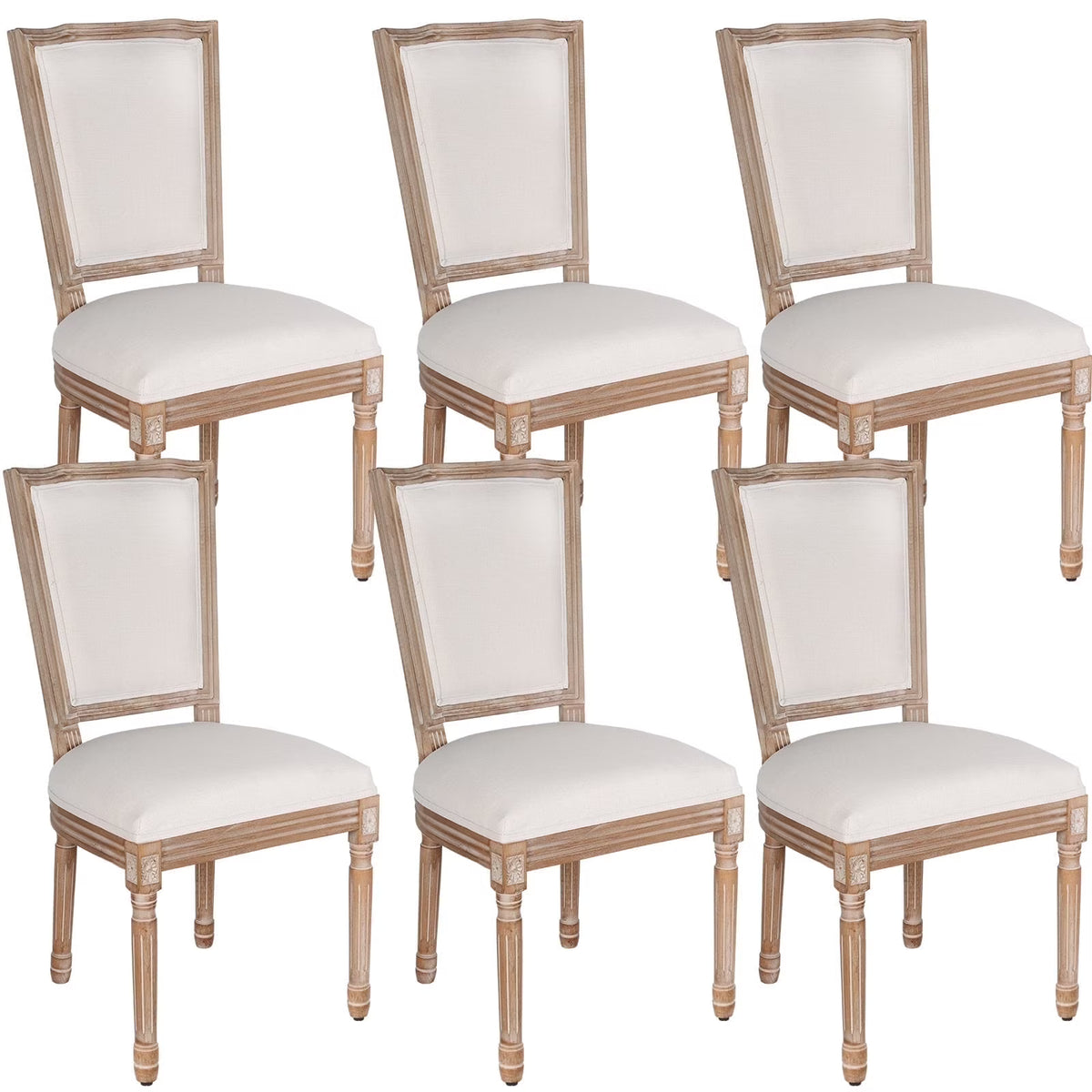 French Dining Chairs Set of 2 Beige Natural Fabric Round Back with Solid Wood Legs and Frame for Bedroom Dining Room Kitchen